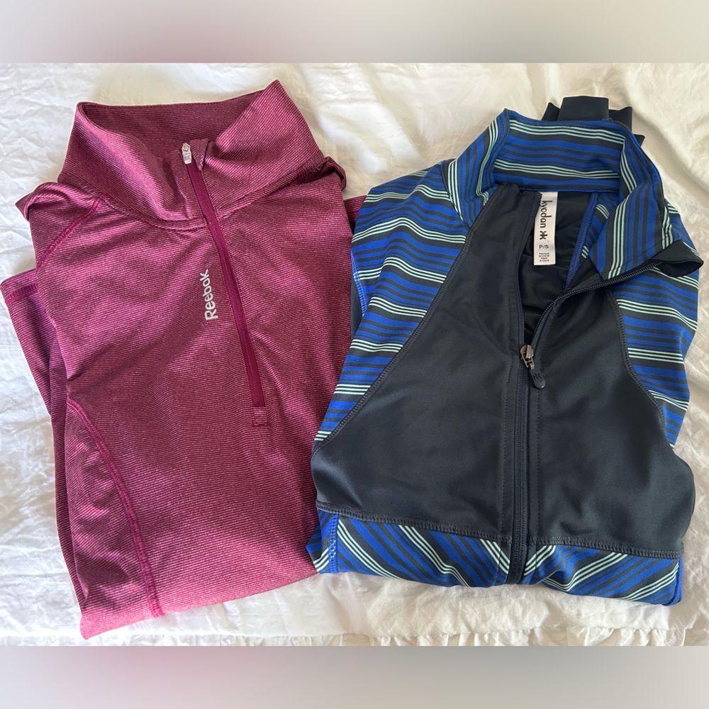 Reebok 1/4 Zip in Cranberry and Kyoden Blue Striped Jacket. Two for One! Both Sm